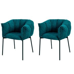 1 Kit 2 Cadeiras Joy Rivatti 63 cm -Largura- Estofado em Tecido Azul Entardecer e Base em Aco Preto